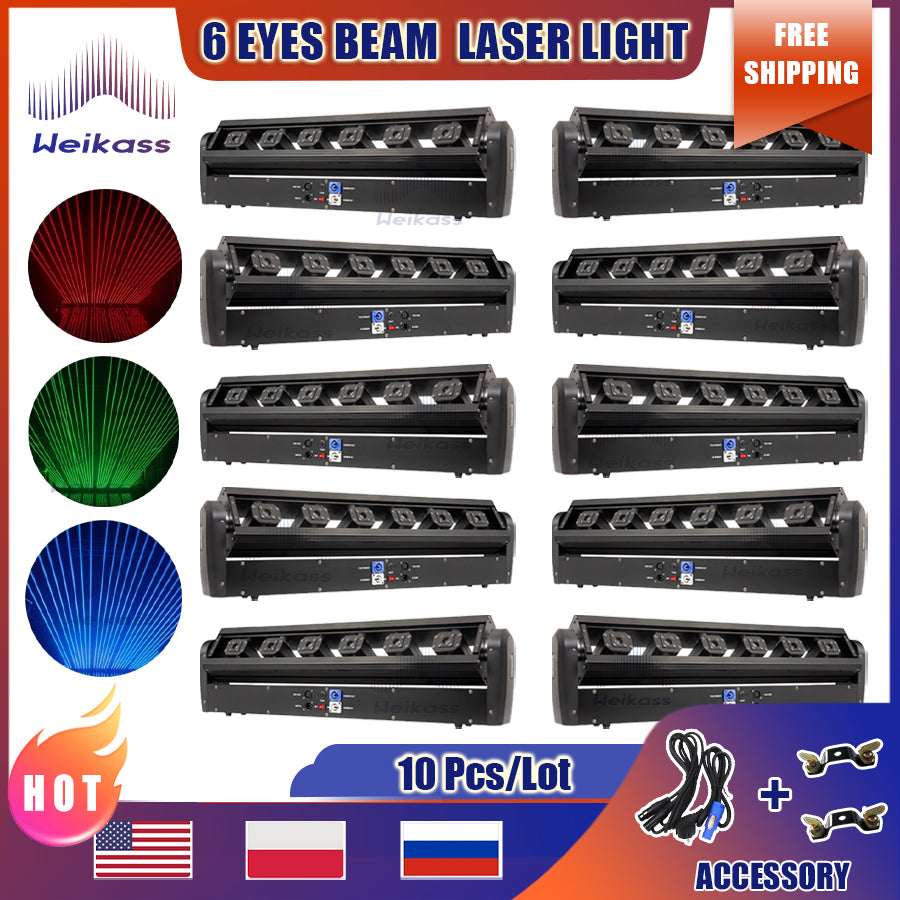 0 Tax 10Pcs 6 Eyes Moving Head Laser Light Rgb Lazer Stage Scanner Laser Beam Dj Dmx512 Dj Equipment laser Bar Lights