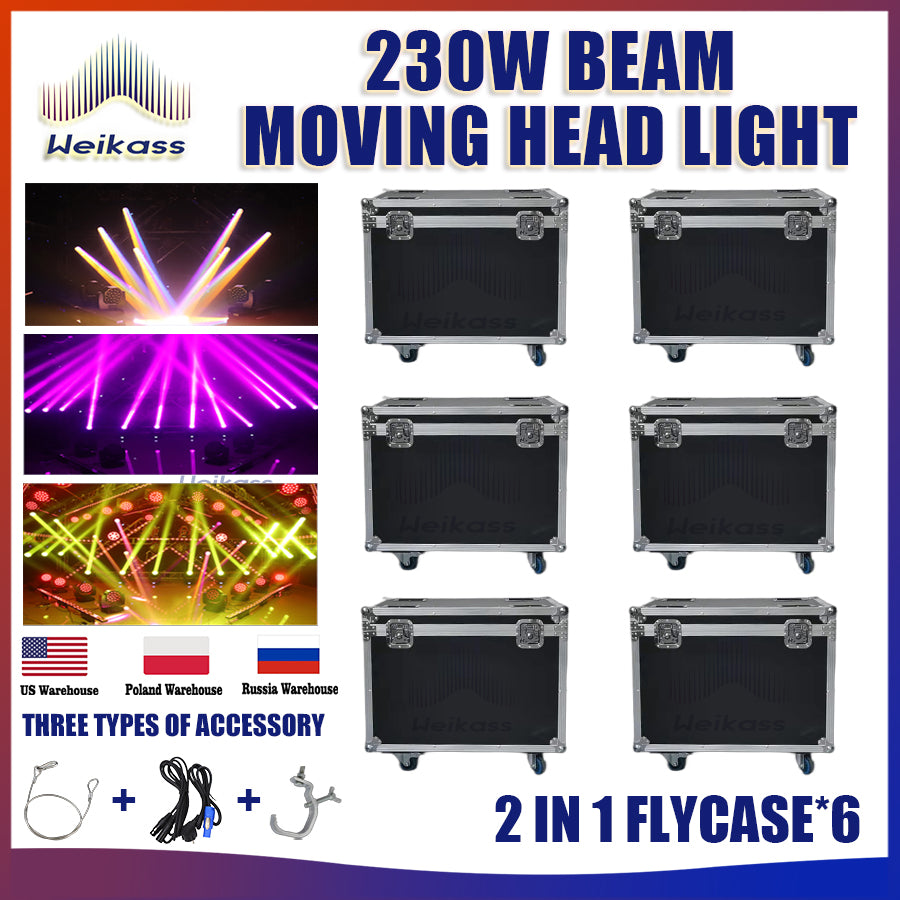 No Tax 6Pcs Flightcase For Stage Light 230W Moving Head Beam Stage Effect DJ Lights For Dj Disco KTV Christmas Party Nightclub
