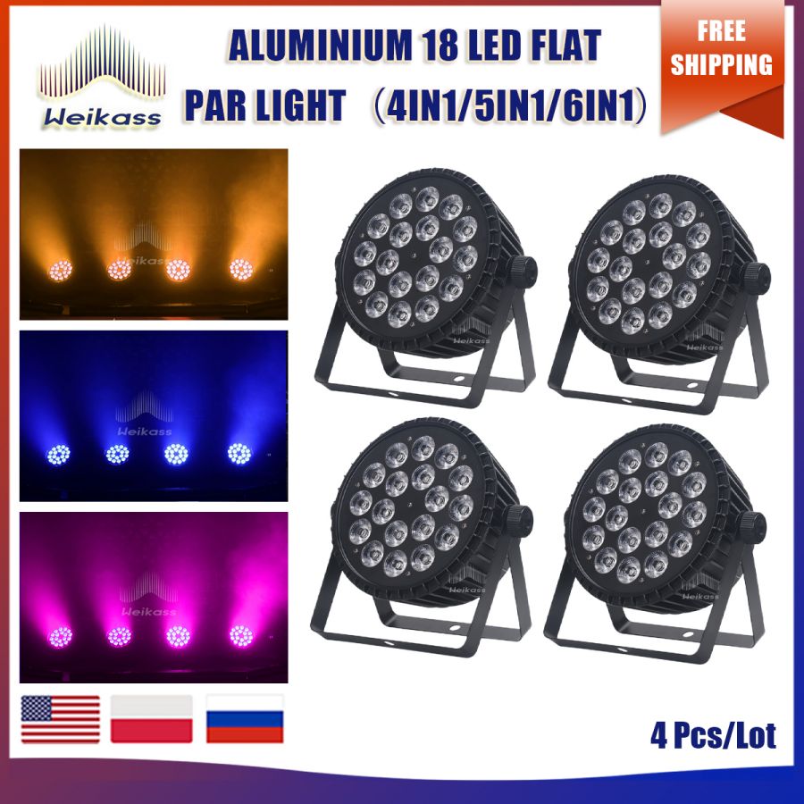 No Tax 4Pcs Led Par Dj Stage Performance Lights Led Par DMX 4in1/5in1/6in1 RGBW Colorful Flat Slim Par Led 18x18w Birthday Party Stage Show