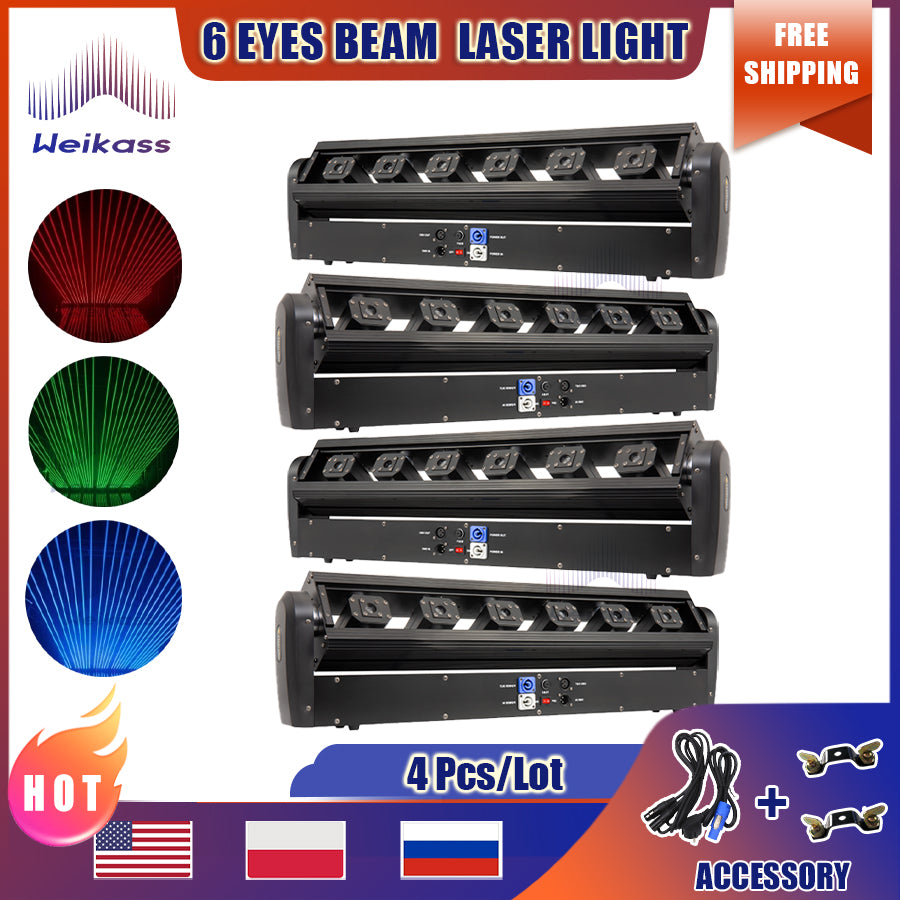 0 Tax 4Pcs Laser Moving Head Light Moving Beam Laser Light 6 Eyes RGB Moving Laser DMX Stage Moving Beam Effect for DJ Disco Party Wedding