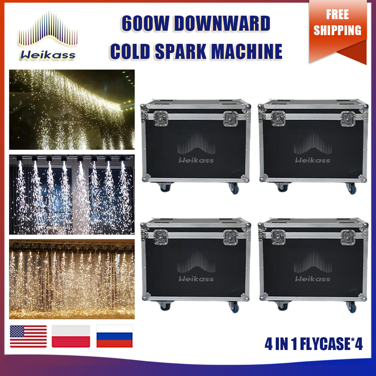 No Tax 4X 4In1 Flightcas For 600W Downward Cold Spark Firework Machine Effect For Wedding Celebration Dmx Control Spark Fountain Machine