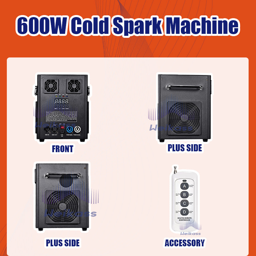 Weikass 600W Cold Spark Machine With Flightcase 600w Cold Firework Machine DMX Remote Control Cold Sparking Machine Dj Bar Disco Party Wedding