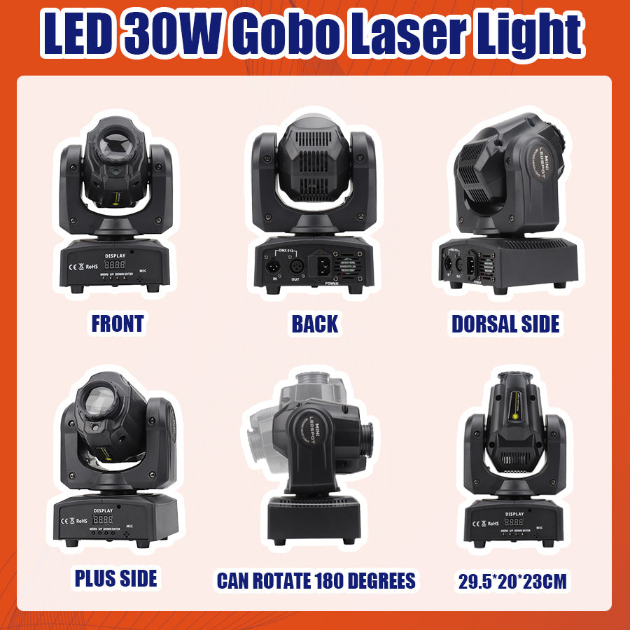 No Tax 1Pcs Light Beam Spot Laser Light 30W LED Moving Head Stage Light 8 Gobos Colors Beam Fixtures Dj Bar Wedding Party