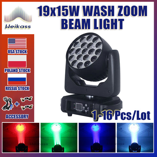 0 Tax 1-16Pcs 19x15W Led Moving Head Zoom Lyre Wash Light RGBW Beam Effect Perfect For Stage TV Theatre And TV Studio