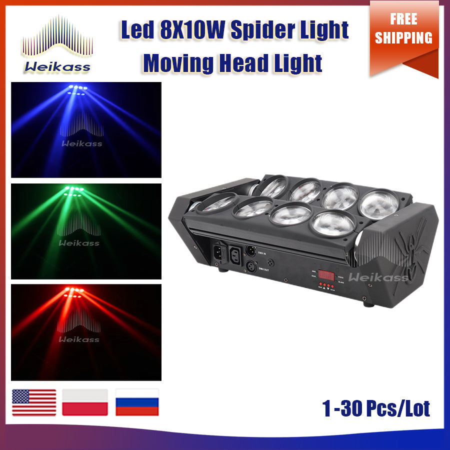 0 Tax 1-30Pcs LED 8x10W RGBW Moving Head Light LED Spider Beam Stage Lighting DMX 512 Spider Light Good for DJ Nightclub Party