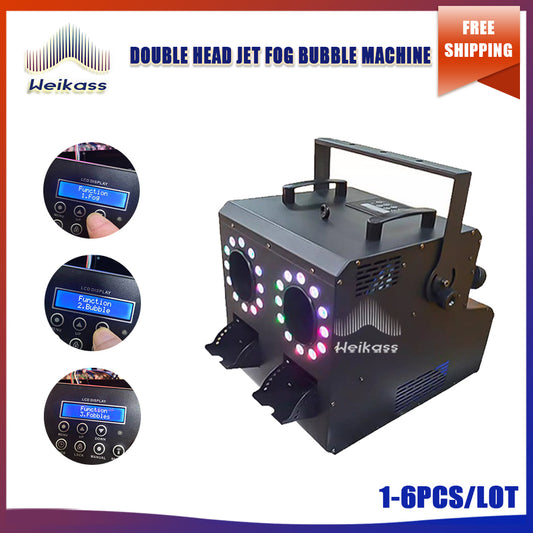 No Tax 1-6Pcs 900W Disco 2 Head LED RGB 3in1 Jet Smoke Machine LED Remote Fogger Projector Dj Christmas Wedding Party Home Party Fog Bubble Machine