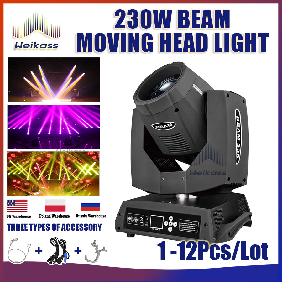 No Tax 1-12Pcs Professional DJ Light 230W Beam Moving Head Light High Definition Lens Big Beam Stage Light DMX Fixture