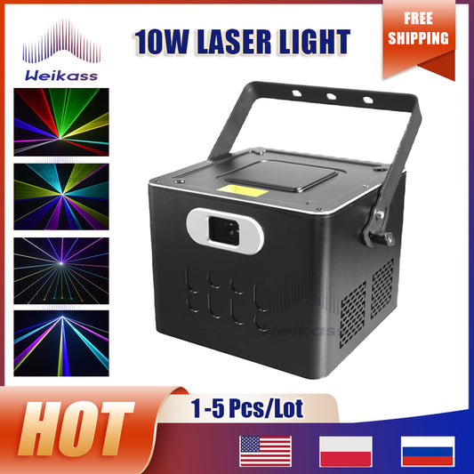 0 Tax 1-5Pcs NEW Mold 10W Laser RGB Full Color Animation Laser Light ILDA Program DJ Disco Christmas And Holiday Stage Laser Projector Disco