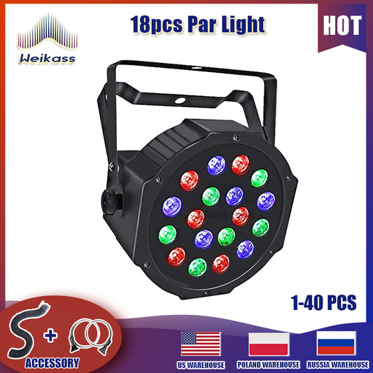 No Tax 1-40Pcs 18LED Polypropylene Par Light RGB Light DMX Control Self-propelled Professional DJ Disco Par For Party DJ Disco Wedding Stage