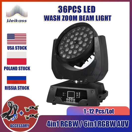 0 Tax 1-12pcs Lyre Zoom Wash Led 36x12w 4in1 With Hardcase Led Wash Zoom Moving Head Light 36x18W RGBWA+UV 6in1 Moving Head Wash