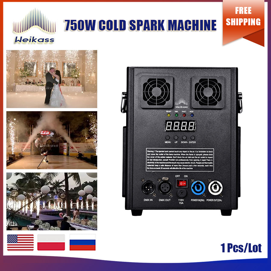 Weikass 750W Electronic Cold Spark Machine Fireworks Dmx Stage Effect 750W Ti Powder The Wedding Party Disco Dj Bar (1Pack)