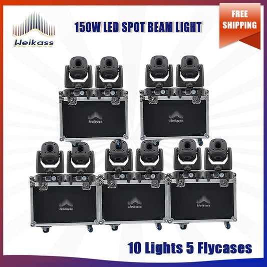 No Tax 10Pcs 150W Beam Gobo Light 3 Or 8 Prism LED Spot Light Stage Effect Moving Head Light 5Flightcases DJ Disco Stage DJ Lighting