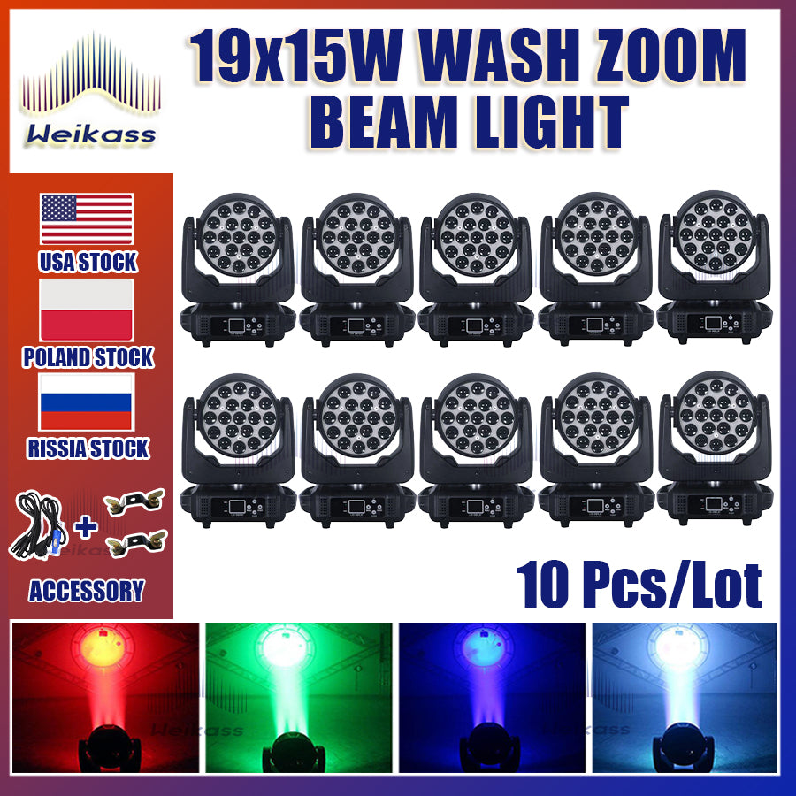 0 Tax 1-16Pcs 19x15W Led Moving Head Zoom Lyre Wash Light RGBW Beam Effect Perfect For Stage TV Theatre And TV Studio