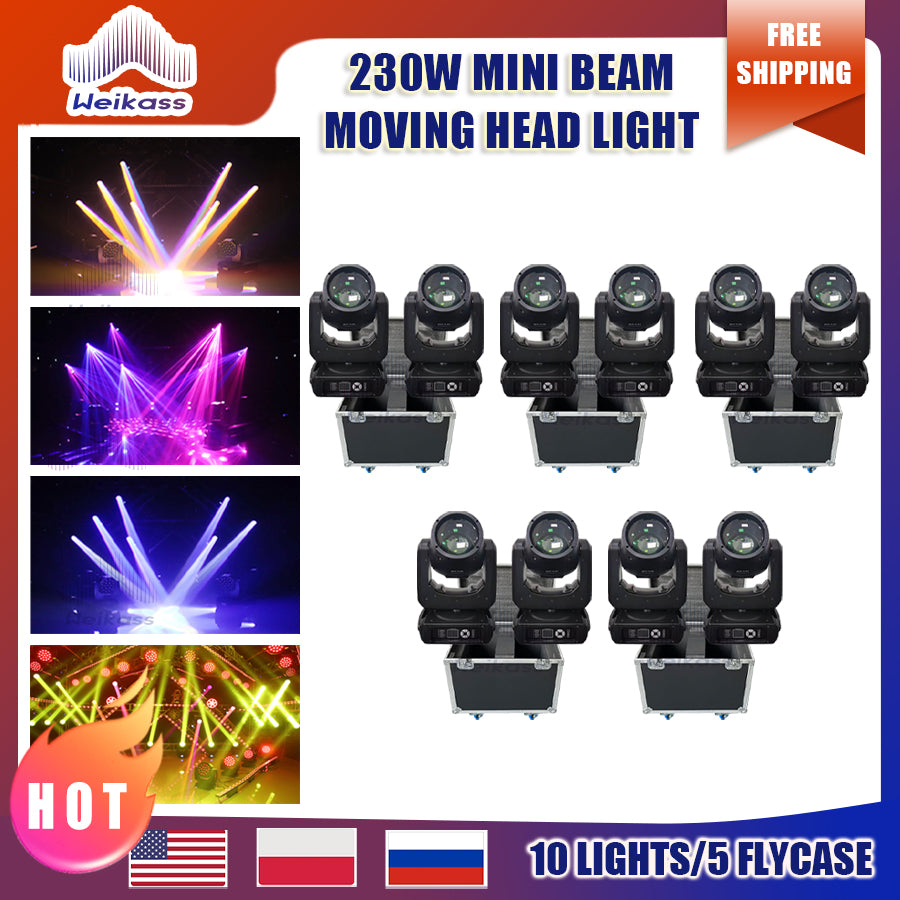 0 Tax 10Pcs Mini 230W 7R Beam Moving Head Lighting With 5Pcs Flightcases Multifunctional Effect For Disco DJ Wedding Nightclubs Big Stage