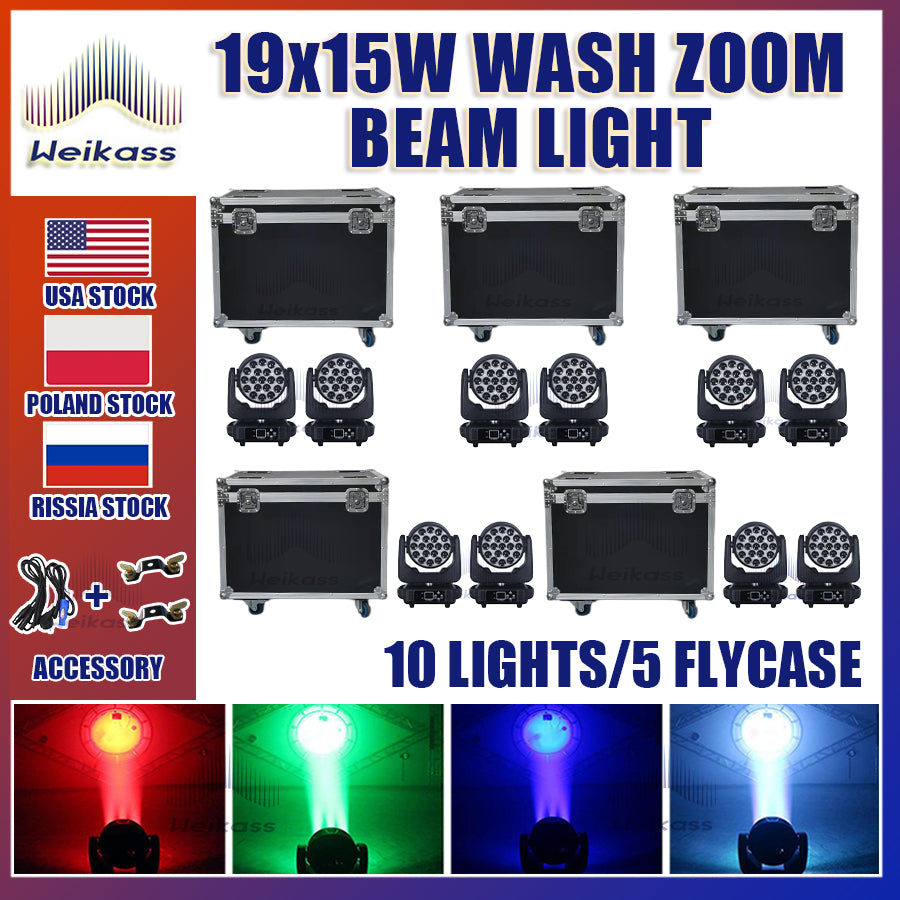 0 Tax 1-16Pcs 19x15W Led Moving Head Zoom Lyre Wash Light RGBW Beam Effect Perfect For Stage TV Theatre And TV Studio