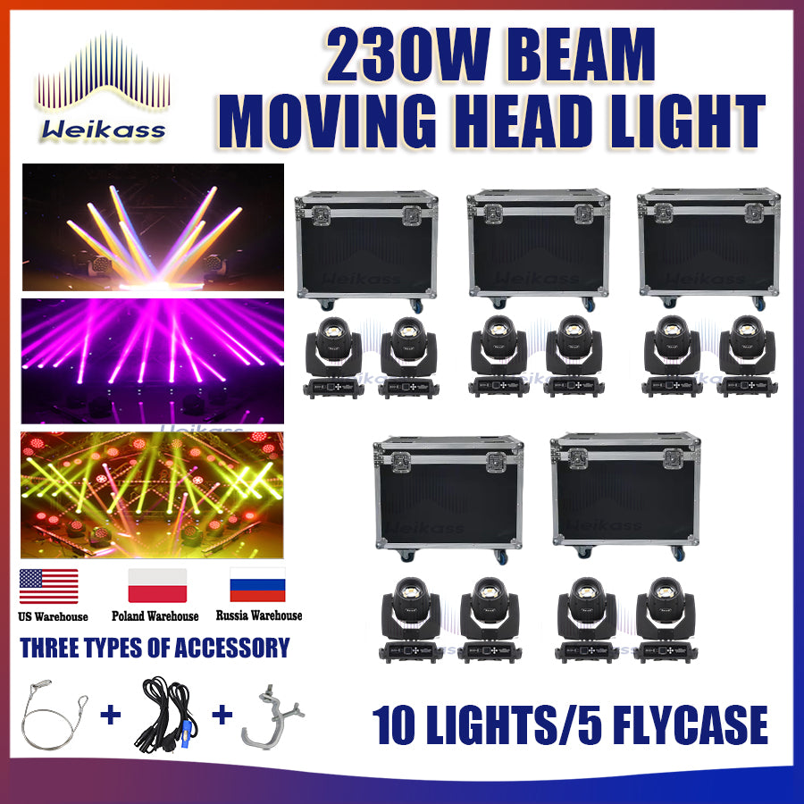 0 Tax 10Pcs Professional Led Disco Beam Light With 5 Roadcases Sharpy 230W Beam 7R Moving Head Light For Stage DJ Light Light.