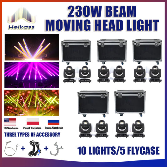 0 Tax 10Pcs Professional Led Disco Beam Light With 5 Roadcases Sharpy 230W Beam 7R Moving Head Light For Stage DJ Light Light.