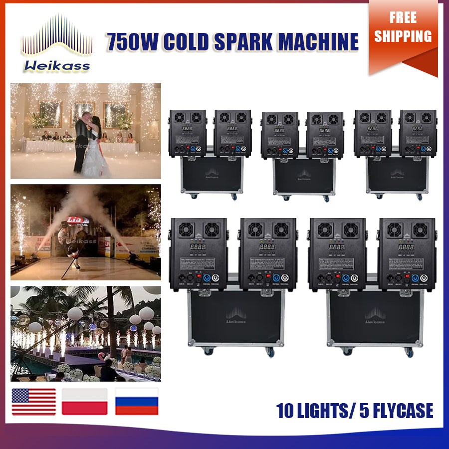 No Tax 5Flycases &10Pcs 750W Upside Down Hanging Spark Machines Stage Equipment for Wedding Stage Bar DJ Chrismas Equipment