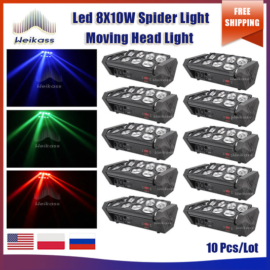 0 Tax 10Pcs Spider Moving Head Light LED 8x10W RGBW Beam Stage Dj Disco Laser Show DMX512 Sound Light Wedding Christmas Home Party Lamp