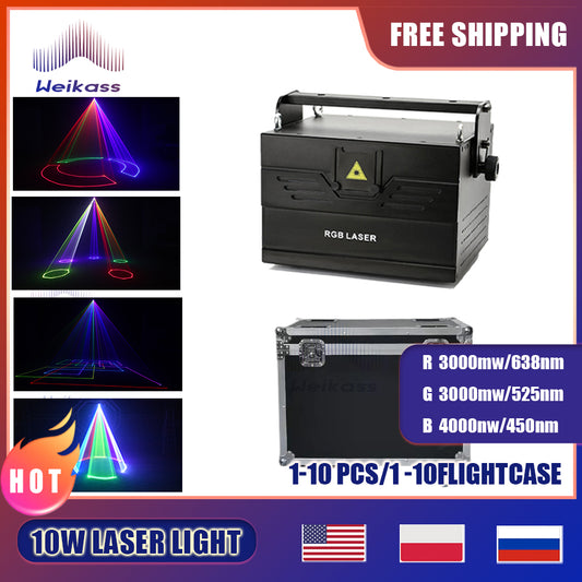 0 Tax 1-10Pcs 10W RGB Full Color Laser  Light ILDA Club Disco DJ Bar DMX Dance Christmas Effect Show Light