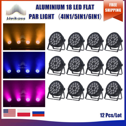 No Tax 12Pcs 4in1/6in1 18x12w RGBW LED Par Light Flat Stage Light Professional Stage Wedding Stage Lighting For Disco Flat Light