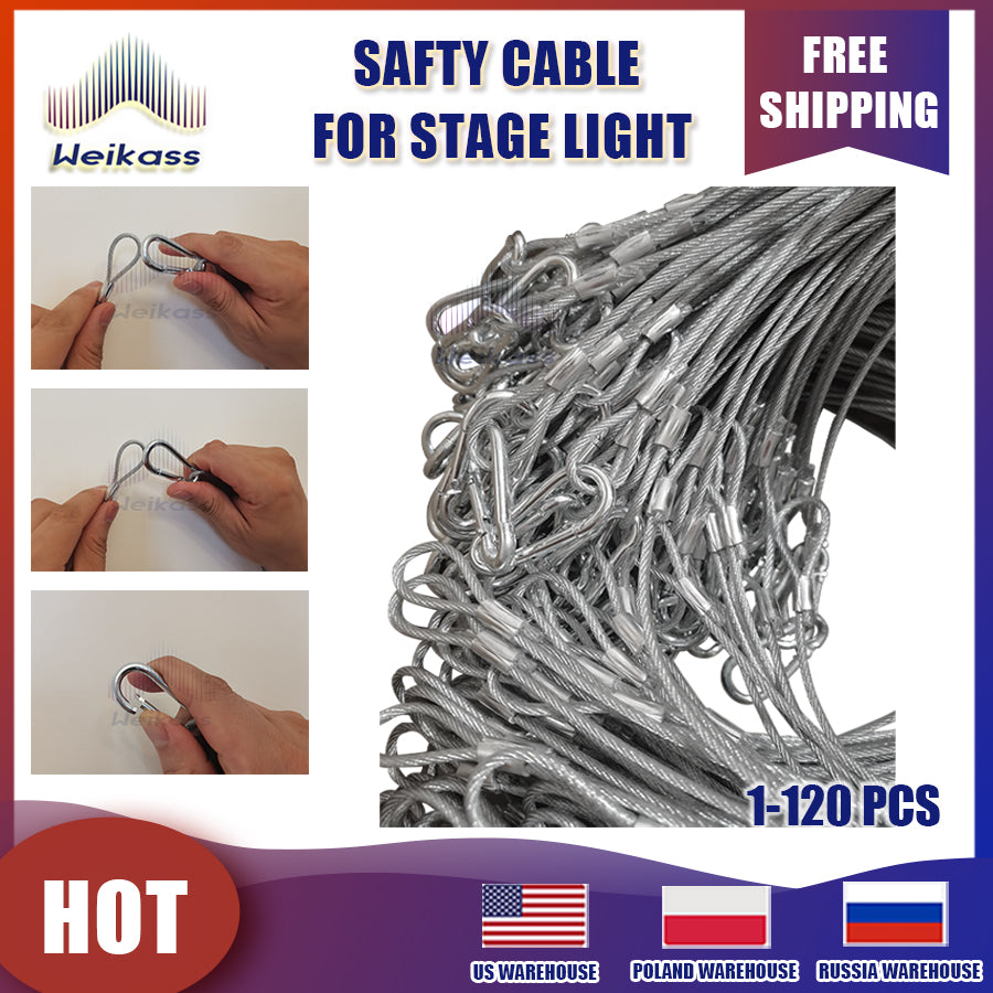 1-120 Cables For Free Shipping Stainless Steel Dj Lights Safty Wire Cable 70cm Length 3mm Thickness Safety Rope With Looped Ends For Stage Light