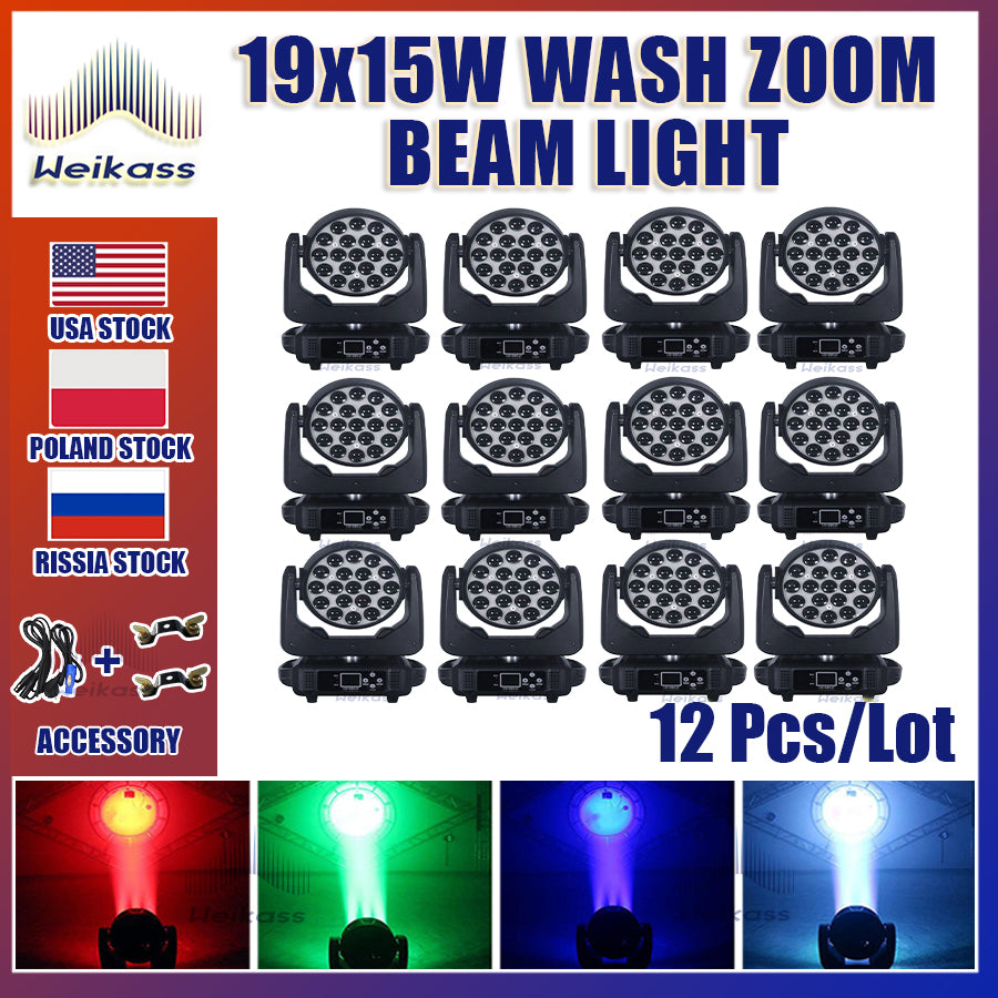 0 Tax 1-16Pcs 19x15W Led Moving Head Zoom Lyre Wash Light RGBW Beam Effect Perfect For Stage TV Theatre And TV Studio