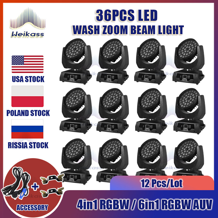 0 Tax 1-12pcs Lyre Zoom Wash Led 36x12w 4in1 With Hardcase Led Wash Zoom Moving Head Light 36x18W RGBWA+UV 6in1 Moving Head Wash