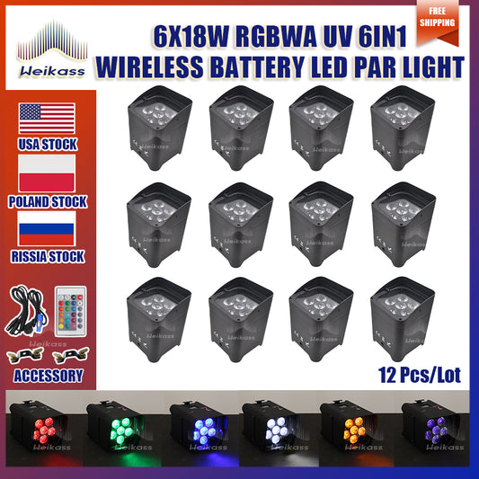 0 Tax 12Pcs Led Par Light 6x18W RGBWA UV Color Battery Powered 2.4G Wireless Led Par Light Dj Bar Disco Party Wedding Christmas