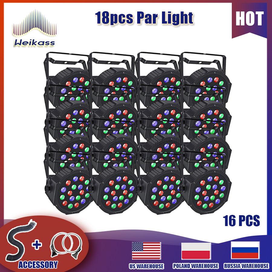 No Tax 16Pcs 18LED Par Light Stage Light PP Material Professional RGB Remote Control Stage Wedding Stage Lighting For DJ Disco Light