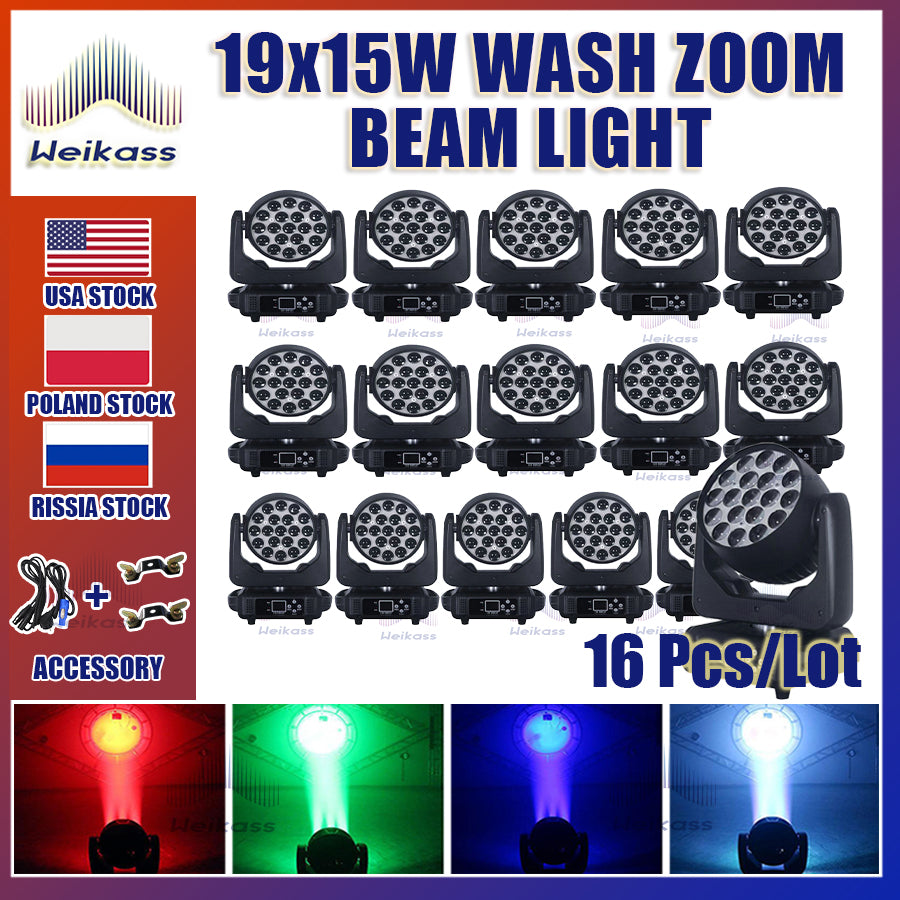 0 Tax 1-16Pcs 19x15W Led Moving Head Zoom Lyre Wash Light RGBW Beam Effect Perfect For Stage TV Theatre And TV Studio