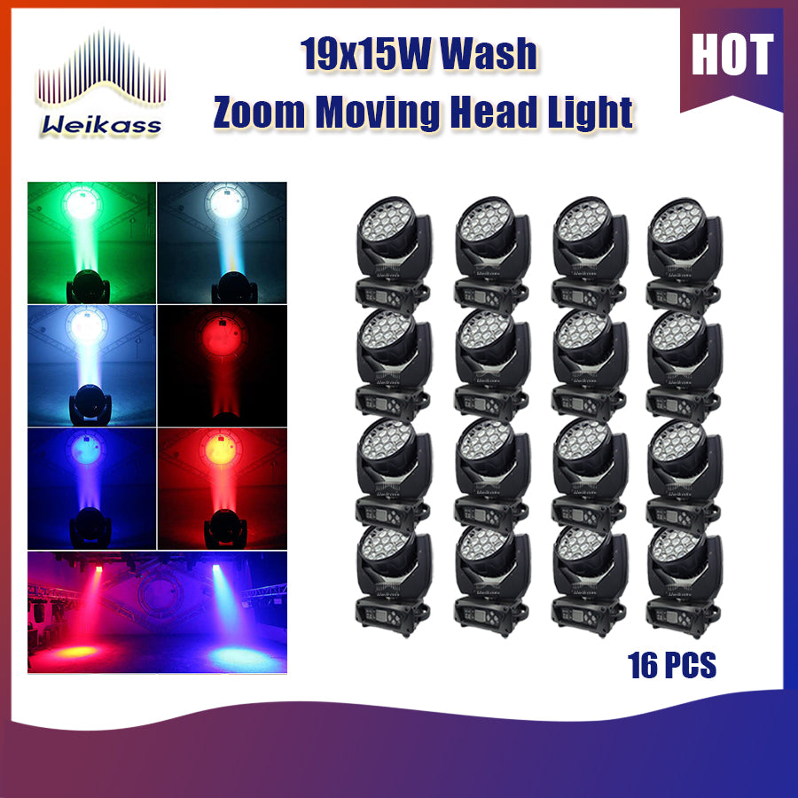 0 Tax 1-16Pcs19x15W Led Moving Head RGBW Beam Wash Zoom Moving Head Light DJ Stage Light Equipment Concert Productions Professionals Wedding