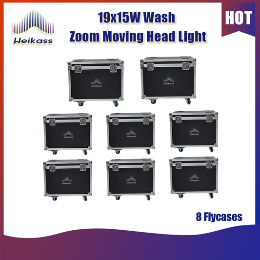 0 Tax 8Pcs Flycase For New LED 19x15W RGBW Beam+Wash Zoom Moving Head Light With 2 FlyCase DMX 16/20 CH DJ Disco Part Church TV Studio Stage