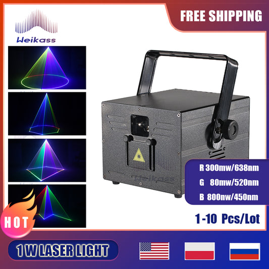 0 Tax 1W 1-10Pcs RGB Full Color Laser Projector Stage Light Animation Laser Light ILDA Club Disco DJ Bar DMX Dance Christmas Effect Show Light