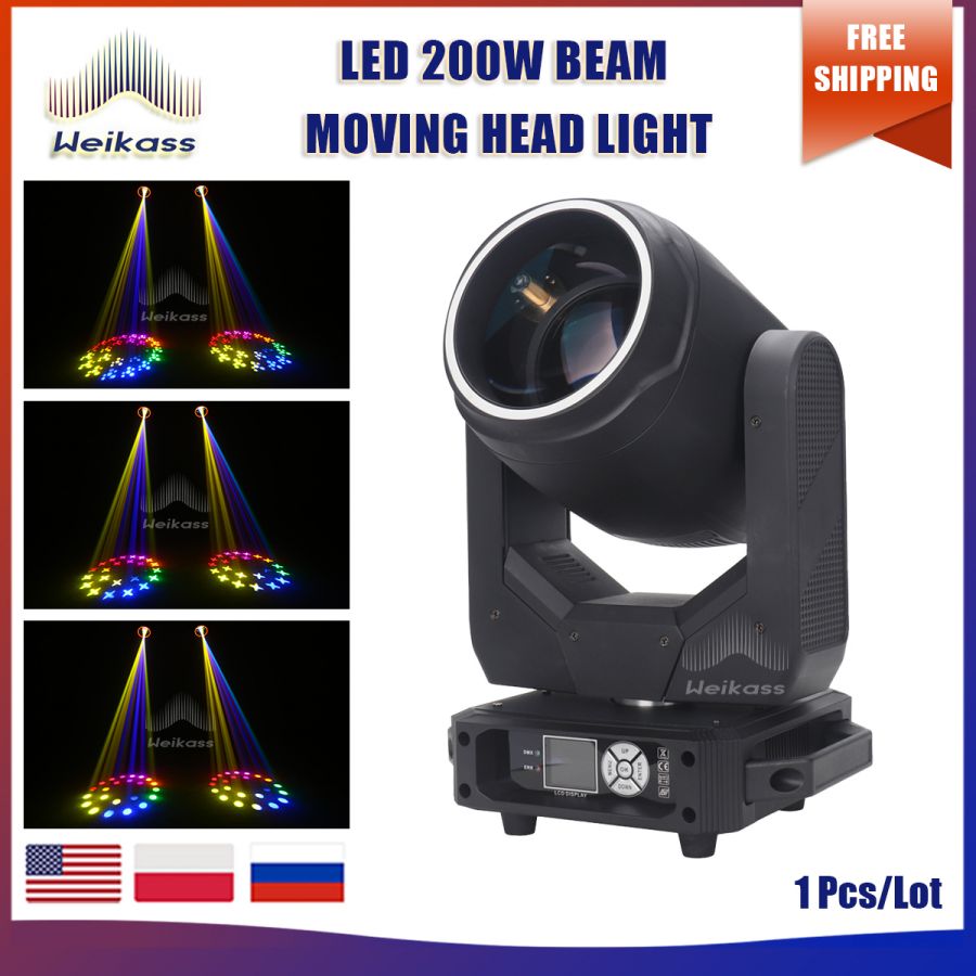 No Tax 1Pcs 200W LED Lyre Moving Head Light Beam Light Effect For Wedding DJ Disco Nightclub Party  Dmx512 Christmas