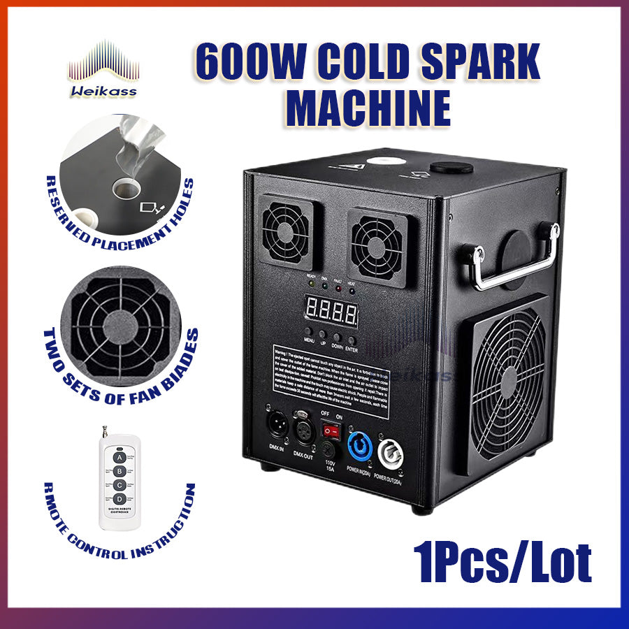 Weikass 600W Cold Spark Machine Stage Effect With Flightcase 600w Cold Firework Machine DMX Remote Control Cold Sparking Machine Dj Bar Party Disco