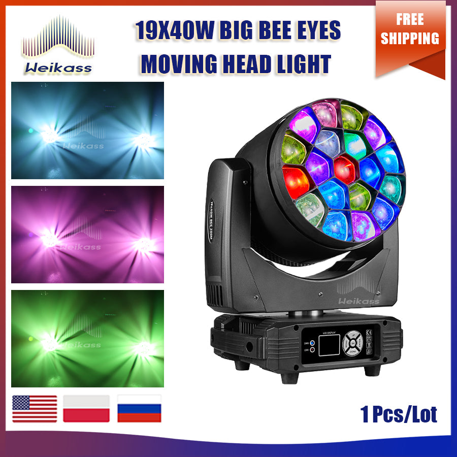 0 Tax 1-10Pcs LED Big Bees Eyes 19x40W Moving Head Led Laser Light For DJ Club Bar KTV Dance Stage Atmosphere Beam Disco Light