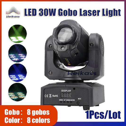 No Tax 1Pcs Light Beam Spot Laser Light 30W LED Moving Head Stage Light 8 Gobos Colors Beam Fixtures Dj Bar Wedding Party