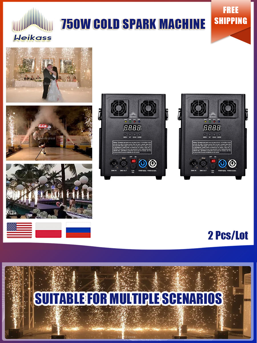 750W Cold Spark Machine Fireworks Dmx Stage Effect Ti Powder For The Wedding Party Disco Dj Bar Machines with Flightcase