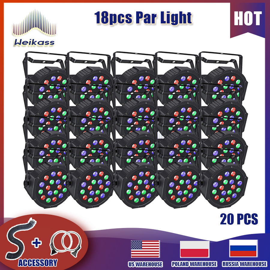 No Tax 1-40Pcs 18LED Polypropylene Par Light RGB Light DMX Control Self-propelled Professional DJ Disco Par For Party DJ Disco Wedding Stage