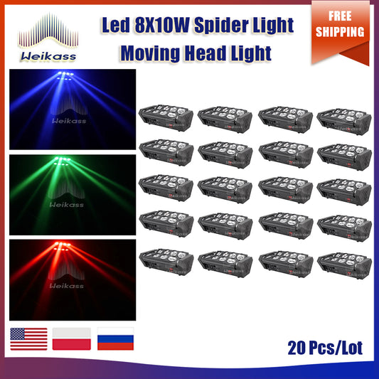 0 Tax 20Pcs LED 8x10W Spider Moving Head Light Spider Beam Stage Lighting DMX 512 Spider Light For Party Event Show