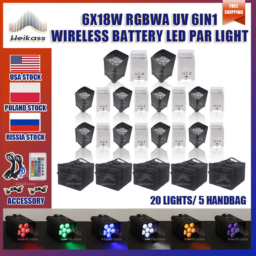 0 Tax 1-28Pcs Wireless Remote Control Wifi APP Smart LED Par 6x18W 6in1 RGBAW+UV Battery Lighting Disco DJ Stage Party Nightclub