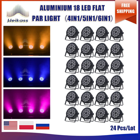 No Tax 24Pcs Aluminum Alloy LED Flat Par 18x12W/18x18W RGBWA 4in1/6in1 Lights Wireless DMX 512 DJ Disco Party Nightclub Lighting