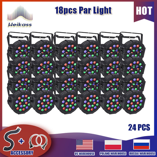 No Tax 24Pcs Light RGB 18LED Par Light PP Material LED Stage Voice Control /Remote Control DMX512 Control Party DJ Disco Lighting