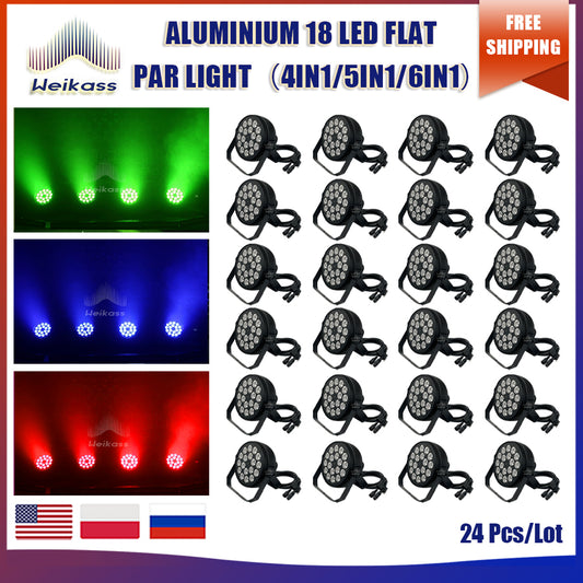 No Tax 24Pcs Aluminum Par Light RGBW/RGBWA UV 4/5/6in1 LED Flat Stage Light DMX512 Control 18x12/18w Party DJ Disco Lighting