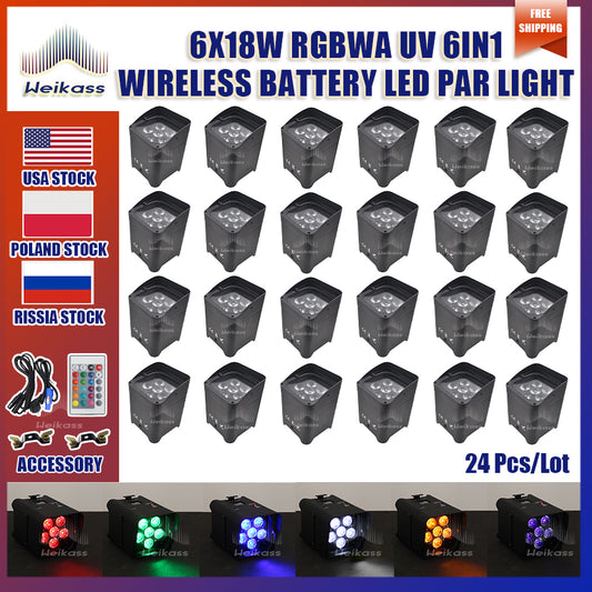 0 Tax 24Pcs Battery Wireless DMX Wifi Infrared Control Led Wedding Uplight 6x18w RGBWAUV 6in1 LED Par Lights Party Concert