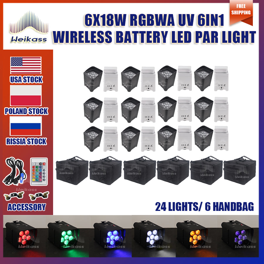 0 Tax 1-28Pcs Wireless Remote Control Wifi APP Smart LED Par 6x18W 6in1 RGBAW+UV Battery Lighting Disco DJ Stage Party Nightclub