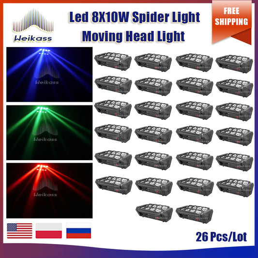 0 Tax 26Pcs 8x10W Led Spider Light Sound Mode LED Moving Head Lights Led Beam Stage Dj RGBW DMX512 Disco Lighting