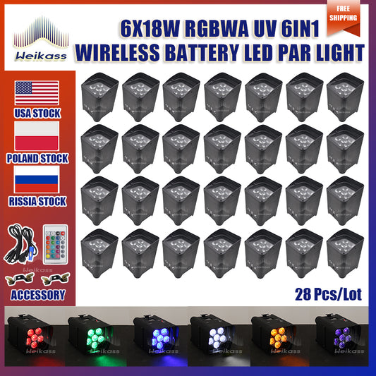 0 Tax 28Pcs Battery Wireless DMX Wifi Infrared Control Wedding Uplight 6x18w RGBWAUV 6in1 LED Par DJ Sound Party lights