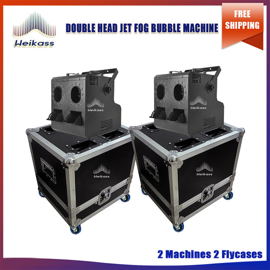 No Tax 2Pcs With 2 Flycases 900W Double Head Full Color RGB Led Color DMX Remote Control Jet Fog Bubble Machine For Indoor/Outdoor Wedding Party Stage Event Dj